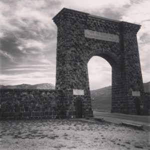 The Roosevelt Arch welcomes visitors to the northern gate of Yellowstone National Park.