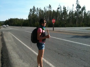 Ann hitching a ride.